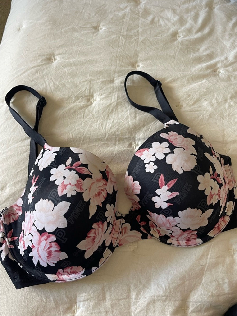 Victoria's Secret Black Bra with Pink Floral Print